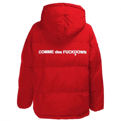 Shop Comme Des Fuckdown Chic Pink Puffer Jacket With Iconic Logo Women's Print In Red