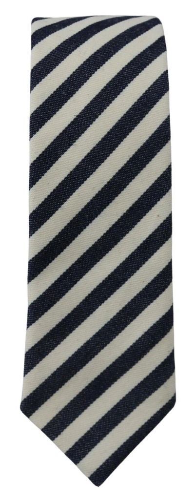 Shop Denny Rose Elegant Italian Striped Bow Men's Tie In Blue And White