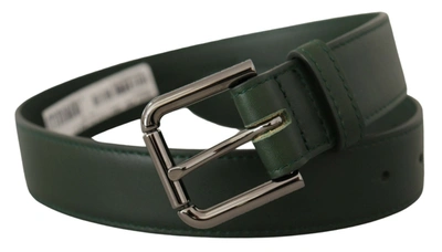 Shop Dolce & Gabbana Elegant Dark Green Leather Belt With Logo Women's Buckle