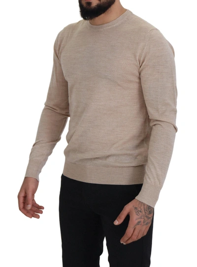 Shop Dolce & Gabbana Elegant Beige Crewneck Wool Men's Sweater