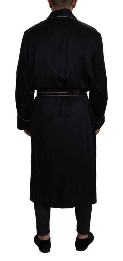 Shop Dolce & Gabbana Elegant Black Silk Long Robe Men's Coat