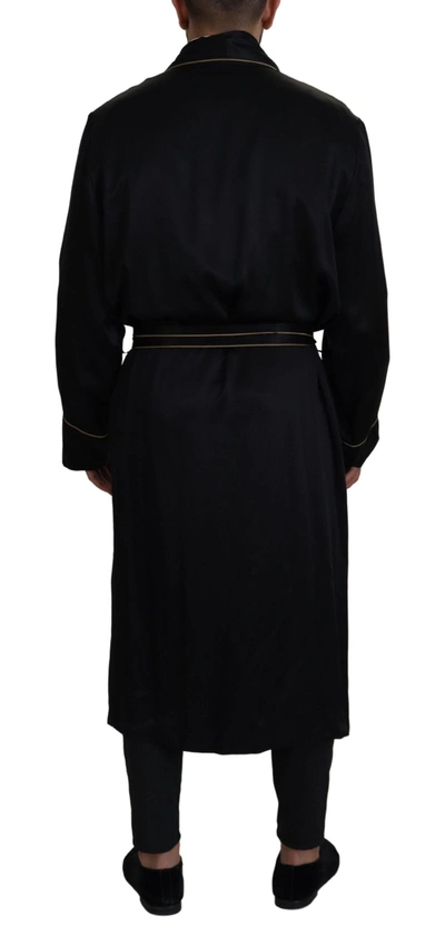 Dolce & Gabbana Black 100% Silk Robe Coat Wrap  Jacket In Black