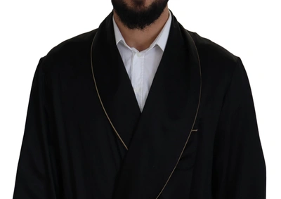 Shop Dolce & Gabbana Elegant Black Silk Long Robe Men's Coat