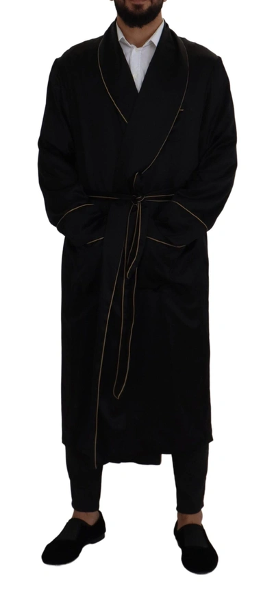 Dolce & Gabbana Black 100% Silk Robe Coat Wrap  Jacket In Black