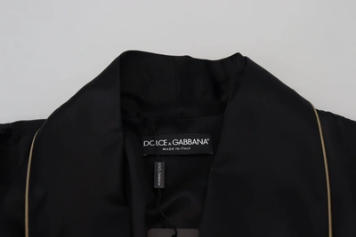Shop Dolce & Gabbana Elegant Black Silk Long Robe Men's Coat