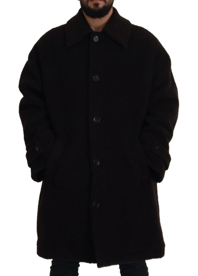 Dolce & Gabbana Black Alpaca Button Down Trench Coat Jacket In Black
