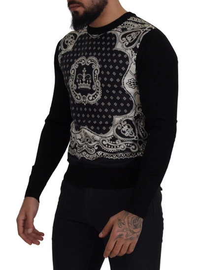 Shop Dolce & Gabbana Elegant Wool Silk Blend Crewneck Men's Sweater In Black