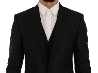 Shop Dolce & Gabbana Elegant Black And Blue Silk Blend Blazer Men's Set