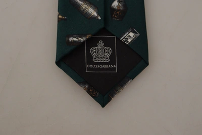 Dolce & Gabbana Black Bottle Fantasy Print Silk Adjustable Accessory Tie In Black