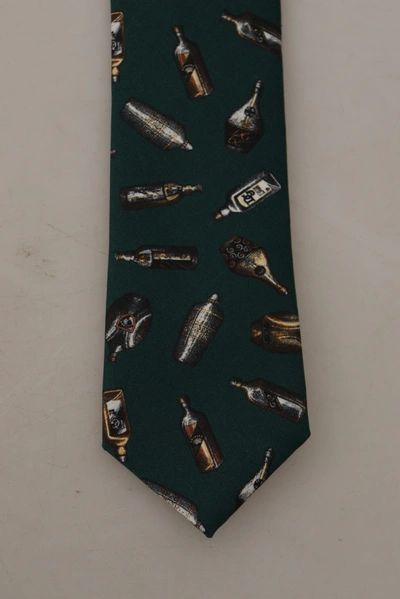 Dolce & Gabbana Black Bottle Fantasy Print Silk Adjustable Accessory Tie In Black
