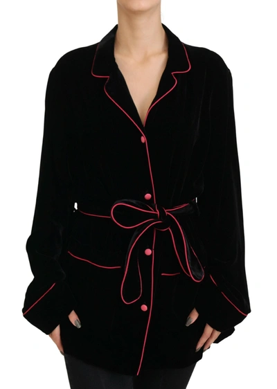 Dolce & Gabbana Black Button Belted Blazer Viscose Jacket In Black