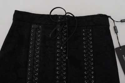 Dolce & Gabbana Black Brocade Mini Above Knee Pencil Skirt In Black