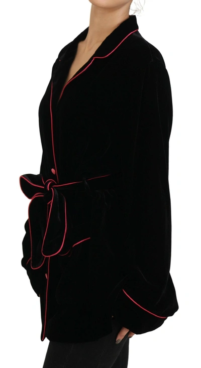 Dolce & Gabbana Black Button Belted Blazer Viscose Jacket In Black