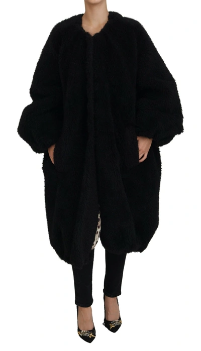 Shop Dolce & Gabbana Elegant Black Cashmere Blend Overcoat Women's Jacket