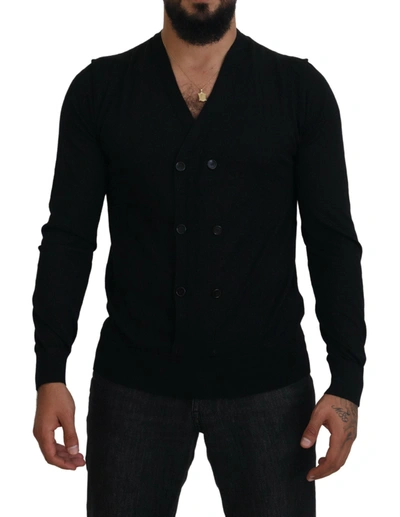 Dolce & Gabbana Black Wool Button Down Men Cardigan Sweater In Black