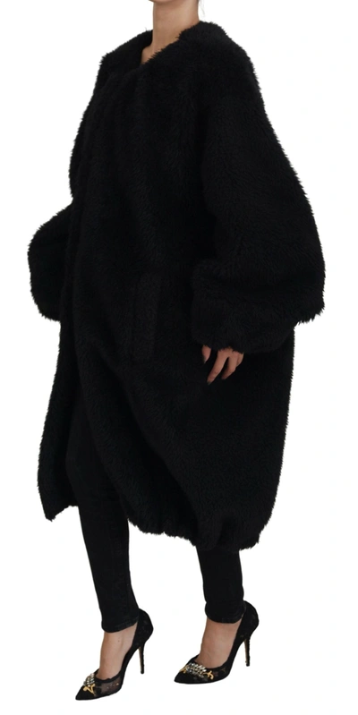 Dolce & Gabbana Black Cashmere Blend Faux Fur Coat Jacket In Black