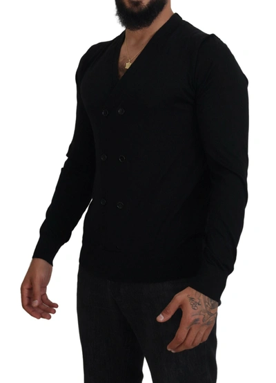 Dolce & Gabbana Black Wool Button Down Men Cardigan Sweater In Black