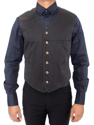Shop Dolce & Gabbana Black Cotton Blend Dress Vest Men's Gilet