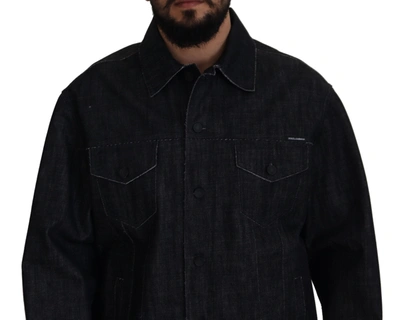 Dolce & Gabbana Black Cotton Full Button Denim Jacket In Black