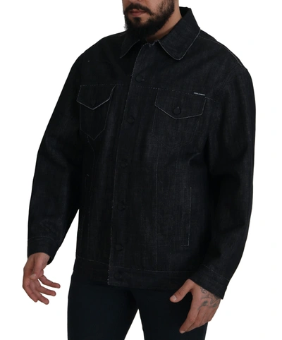Dolce & Gabbana Black Cotton Full Button Denim Jacket In Black