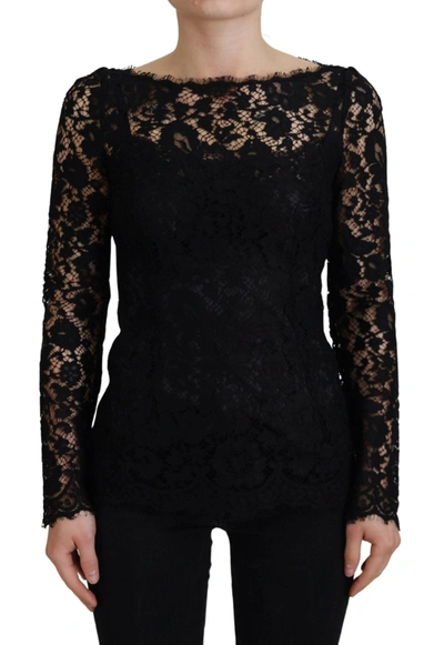 Shop Dolce & Gabbana Elegant Floral Lace Long Sleeve Women's Top In Black