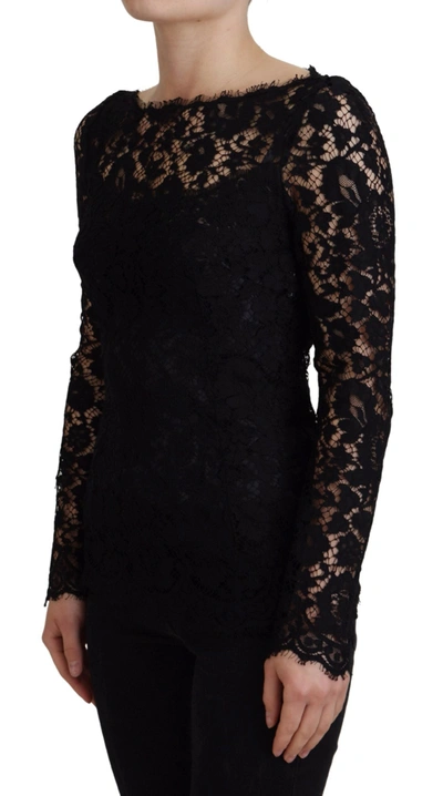 Dolce & Gabbana Black Cotton Lace Trim Long Sleeves Top In Black