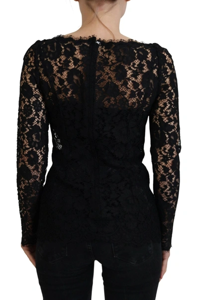 Dolce & Gabbana Black Cotton Lace Trim Long Sleeves Top In Black