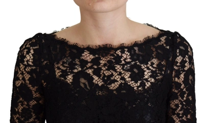 Dolce & Gabbana Black Cotton Lace Trim Long Sleeves Top In Black
