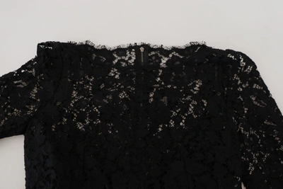Dolce & Gabbana Black Cotton Lace Trim Long Sleeves Top In Black