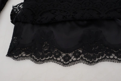 Dolce & Gabbana Black Cotton Lace Trim Long Sleeves Top In Black