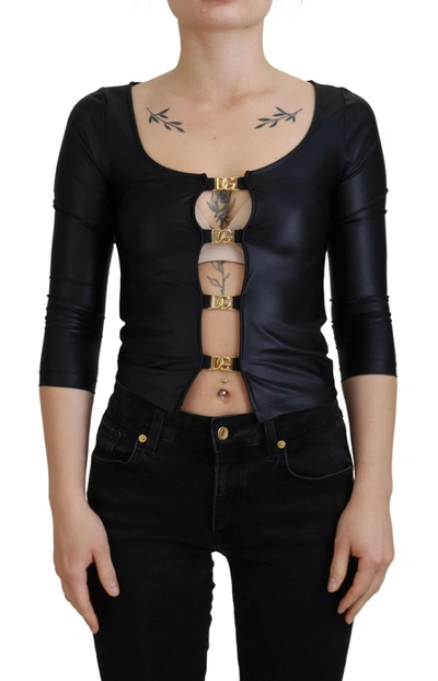Dolce & Gabbana Elegant Black 3/4 Sleeve Top With Gold Detailing In Black