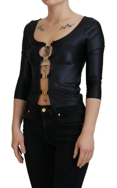 Dolce & Gabbana Elegant Black 3/4 Sleeve Top With Gold Detailing In Black