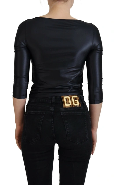 Dolce & Gabbana Elegant Black 3/4 Sleeve Top With Gold Detailing In Black