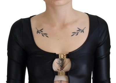 Dolce & Gabbana Elegant Black 3/4 Sleeve Top With Gold Detailing In Black
