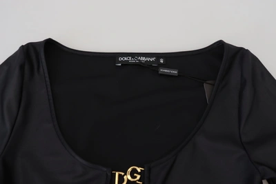 Dolce & Gabbana Elegant Black 3/4 Sleeve Top With Gold Detailing In Black
