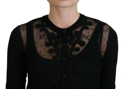 Shop Dolce & Gabbana Elegant Black Floral Lace Cardigan Women's Sweater