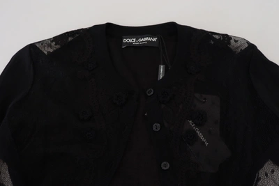 Shop Dolce & Gabbana Elegant Black Floral Lace Cardigan Women's Sweater