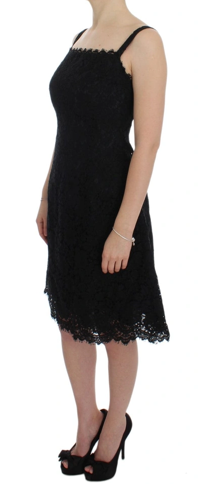 Dolce & Gabbana Black Floral Lace Shift Knee Length Dress In Black