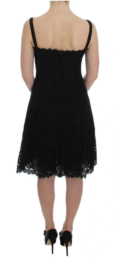 Dolce & Gabbana Black Floral Lace Shift Knee Length Dress In Black