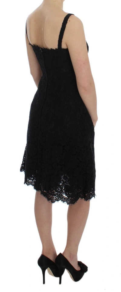 Dolce & Gabbana Black Floral Lace Shift Knee Length Dress In Black