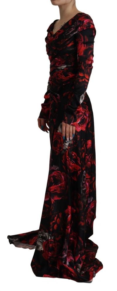 Dolce & Gabbana Black Floral Roses A-line Sheath Gown Dress In Black
