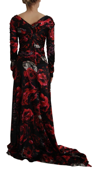 Dolce & Gabbana Black Floral Roses A-line Sheath Gown Dress In Black