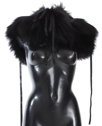 Dolce & Gabbana Black Fox Fur Shoulder Wrap Cover Collar Scarf In Black