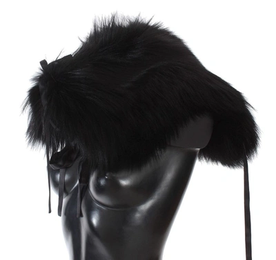 Dolce & Gabbana Black Fox Fur Shoulder Wrap Cover Collar Scarf In Black