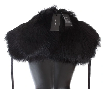 Shop Dolce & Gabbana Black Fox Fur Shoulder Wrap Cover Collar Women's Scarf