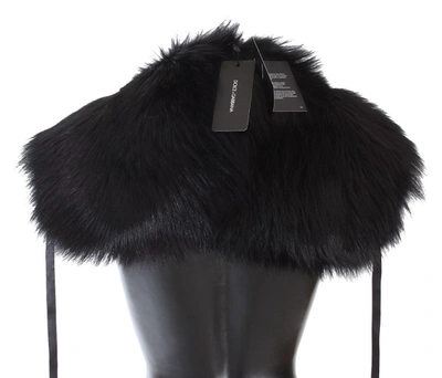 Dolce & Gabbana Black Fox Fur Shoulder Wrap Cover Collar Scarf In Black