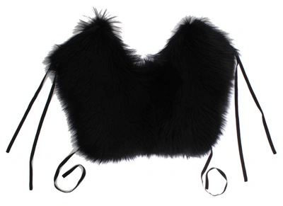 Dolce & Gabbana Black Fox Fur Shoulder Wrap Cover Collar Scarf In Black