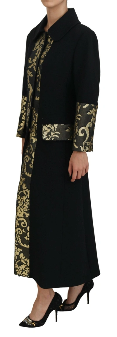Shop Dolce & Gabbana Elegant Gold Black Jacquard Trench Women's Coat