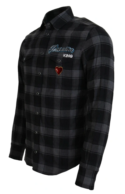 Shop Dolce & Gabbana Elegant Black And Gray Button Down Men's Shirt