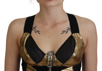 Shop Dolce & Gabbana Elegant Cropped Top With Front Women's Zipper In Gold Black